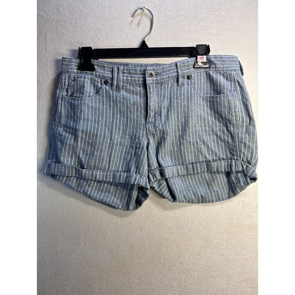 Madewell Women's Striped Chambray Chino Shorts Blue/White Cuffed Size 27‎